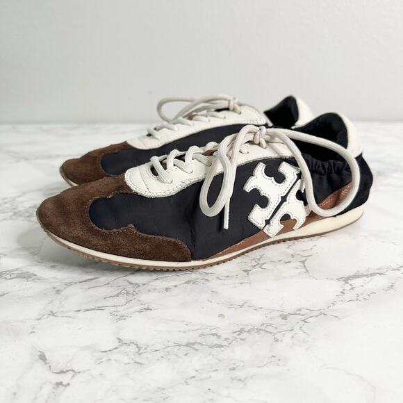 Tory Burch Brown Suede Color-block Lace Up Trainers Sneakers Women's Size 7.5 - Picture 1 of 11